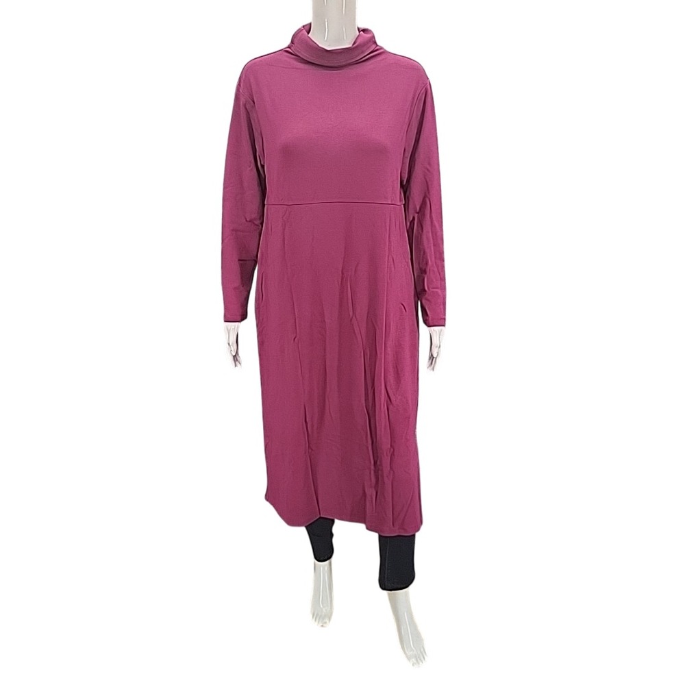 Women with Control Berry Mock Neck Midi Dress Petite Large A623040 Tummy Control